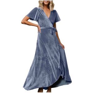 Amazon Blue Maxi Dress V-Neck Flutter Sleeve